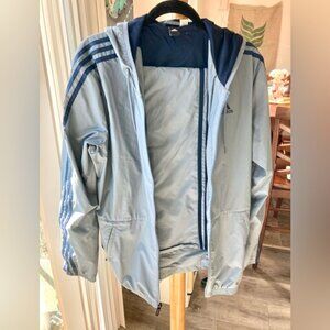 Addias Windbreaker Track Suit : Color Blue Gray with Dark Blue Strips: Mens (M)